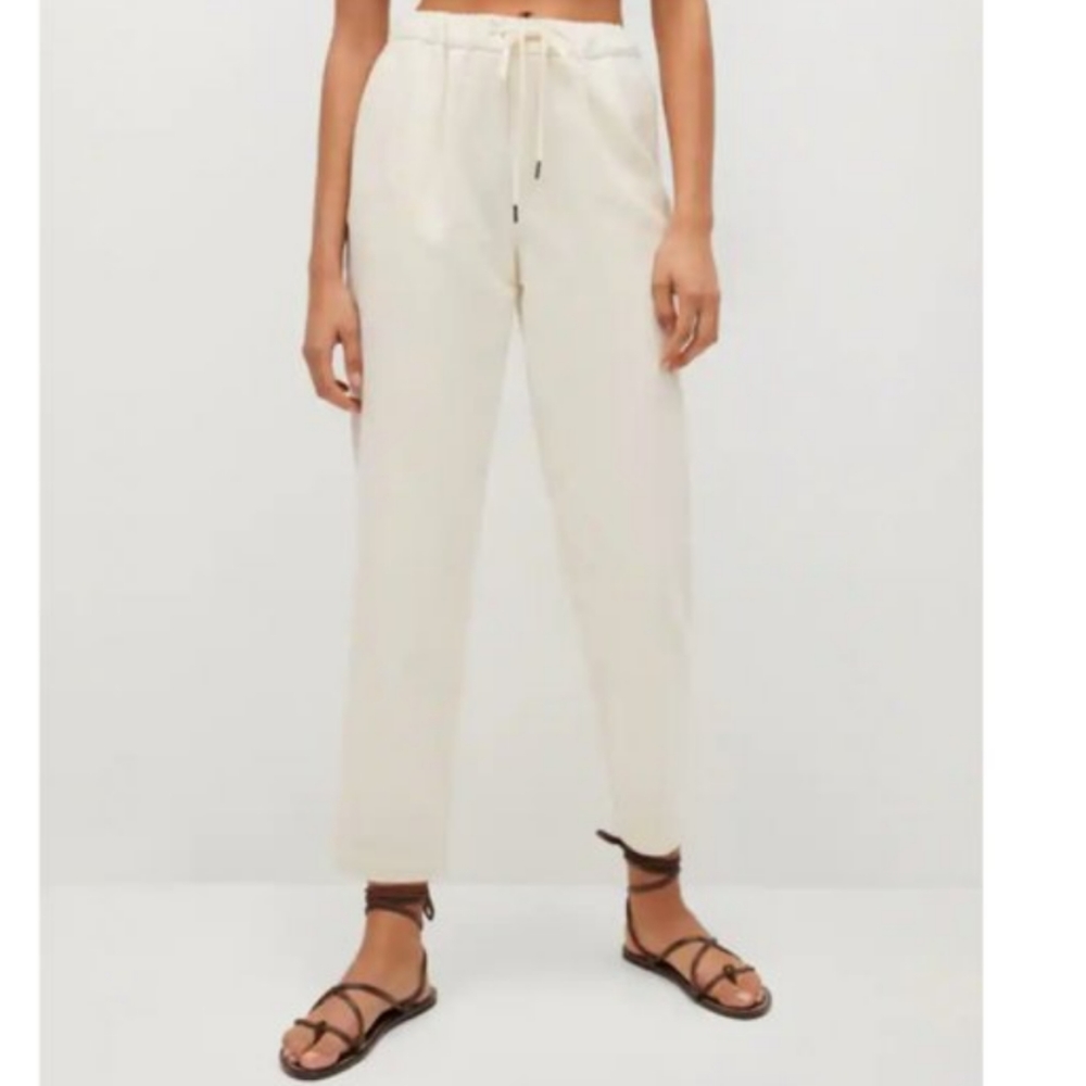 MANGO NWOT Cotton Pants cream white ecru pants with side pockets Size Small NEW